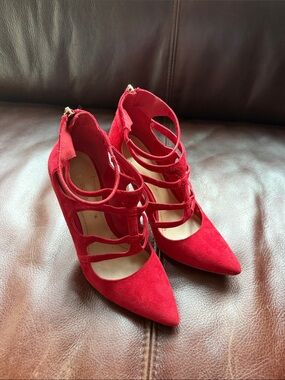 BCBGeneration Red Strappy Pointed-Toe Heels